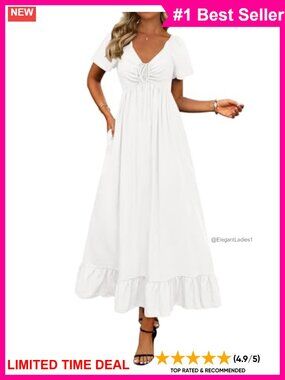 Womens Summer Maxi Dress V Neck Ruffle Tiered Wedding Guest